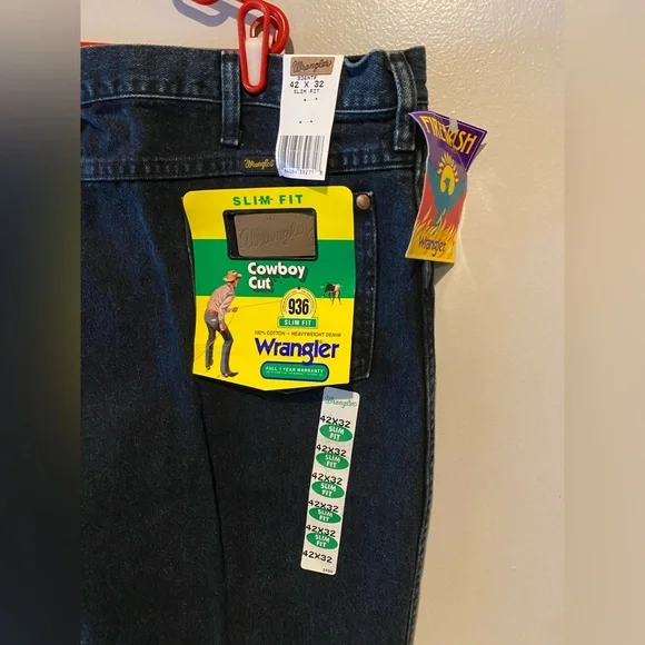 Wrangler 936NTF Cowboy Cut Slim Fit Jeans Mens 42x32 Firewash Dark Indigo NWT - Picture 6 of 10